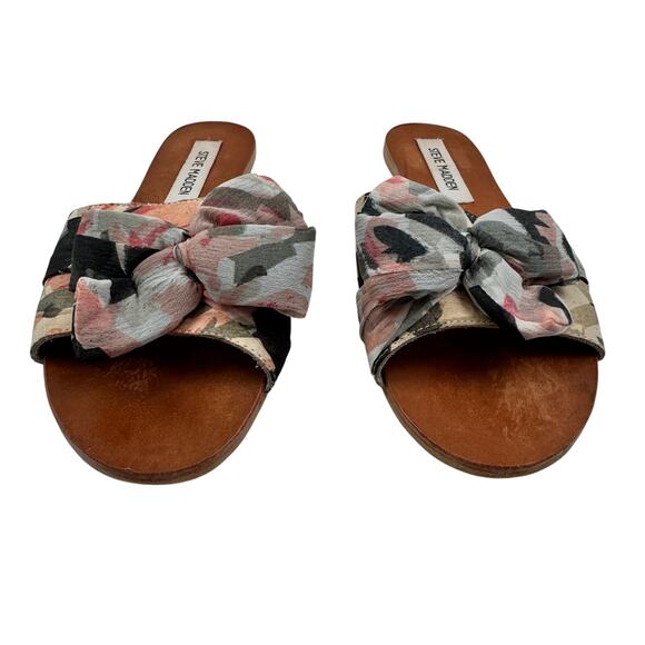 Steve Madden Alex Chiffon Print Bow Slides Slip On Sandals Women's Size 7 - Picture 2 of 9